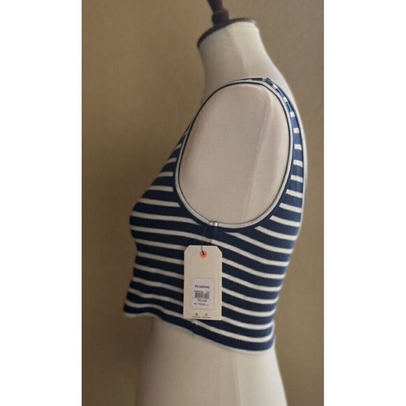 Billabong Juniors Navy Blue Knit Striped Name Game Crop Tank Top Size S M - Picture 6 of 11